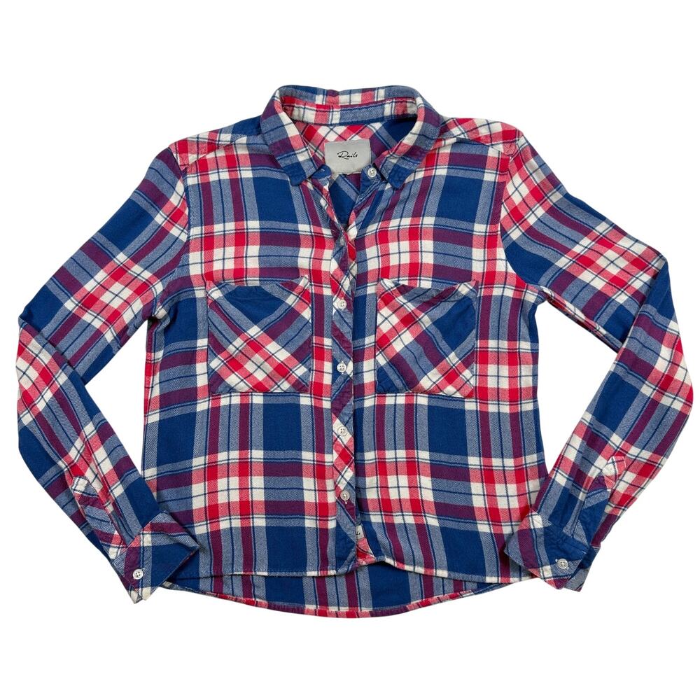 Rails Plaid Button Down Shirt Size XS Red White Blue Soft Rayon Flannel